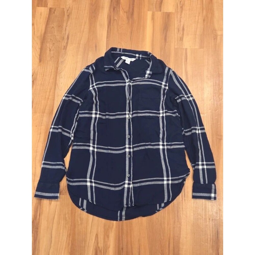 Old Navy The Classic Shirt Navy Plaid Small Blue